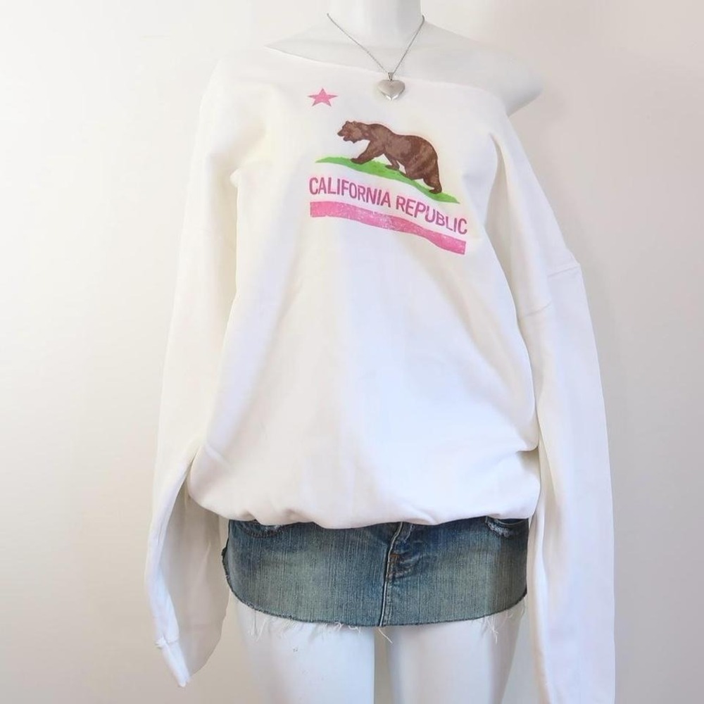 y2k california republic pink graphic off shoulder sweatshirt oversized